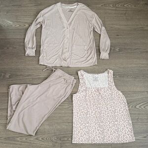 Live 2 Lounge Women's Small Three Piece Set Tank Top Cardigan Pull On Pants PJs